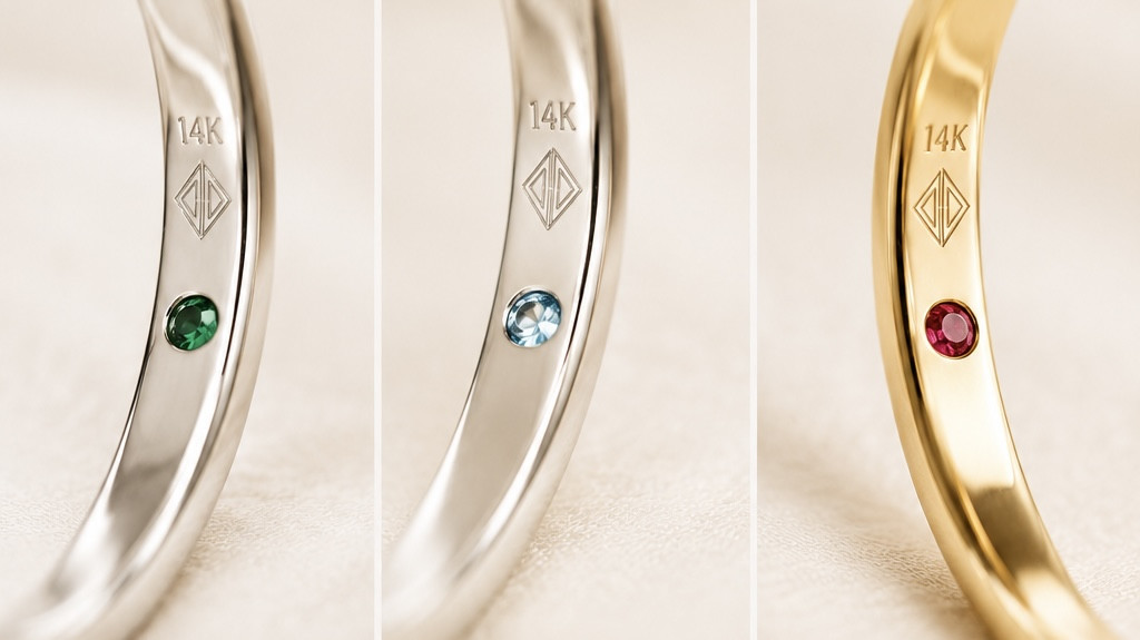 The You & I signature — partners' birthstones set inside the band at the 8 and 4 o'clock positions
